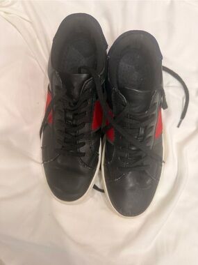 Aldo Black Leather Sneakers with Red Panels